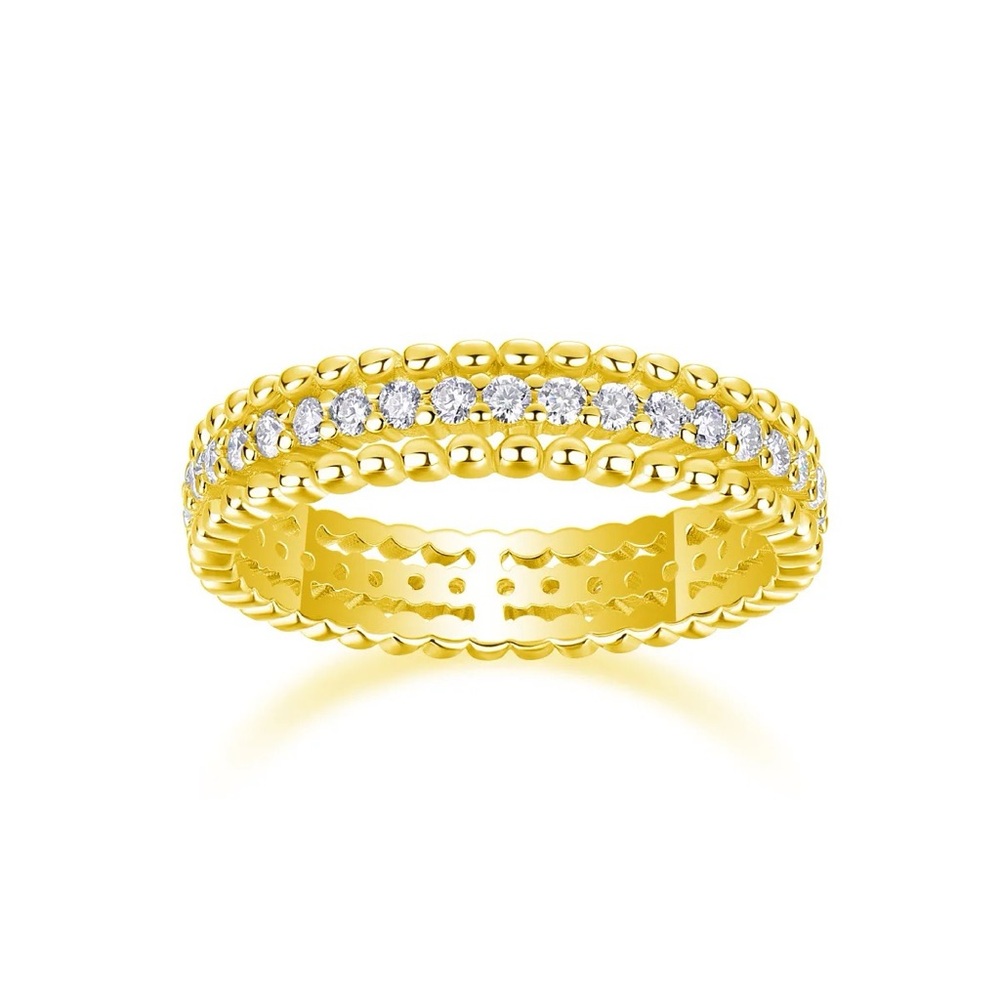 $290 NEW - 18K Gold Sterling Silver Beaded Moissanite Eternity Band Ring